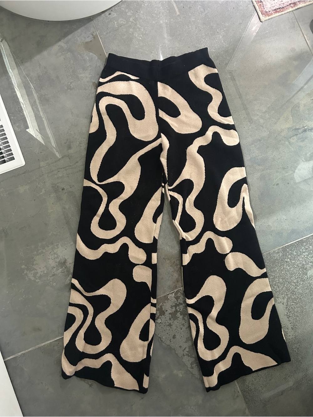 Cider Black and Beige Wide Leg Pants with Swirl Pattern